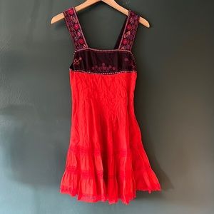 Free People cotton orange embroidered bright summer dress size 8